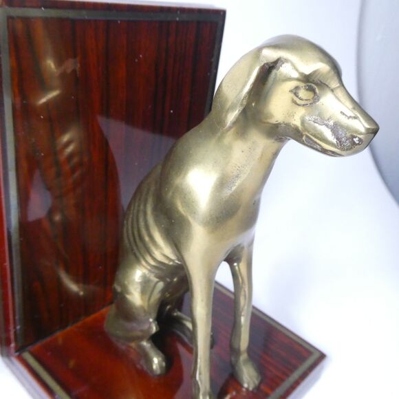 Brass & Wood Dog Bookends Statue Vintage Greyhound Whippet - Picture 9 of 12